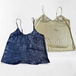 Mystree Bundle of 2 Sparkly Metallic Cami Tank Tops Navy Blue & Gold Size L